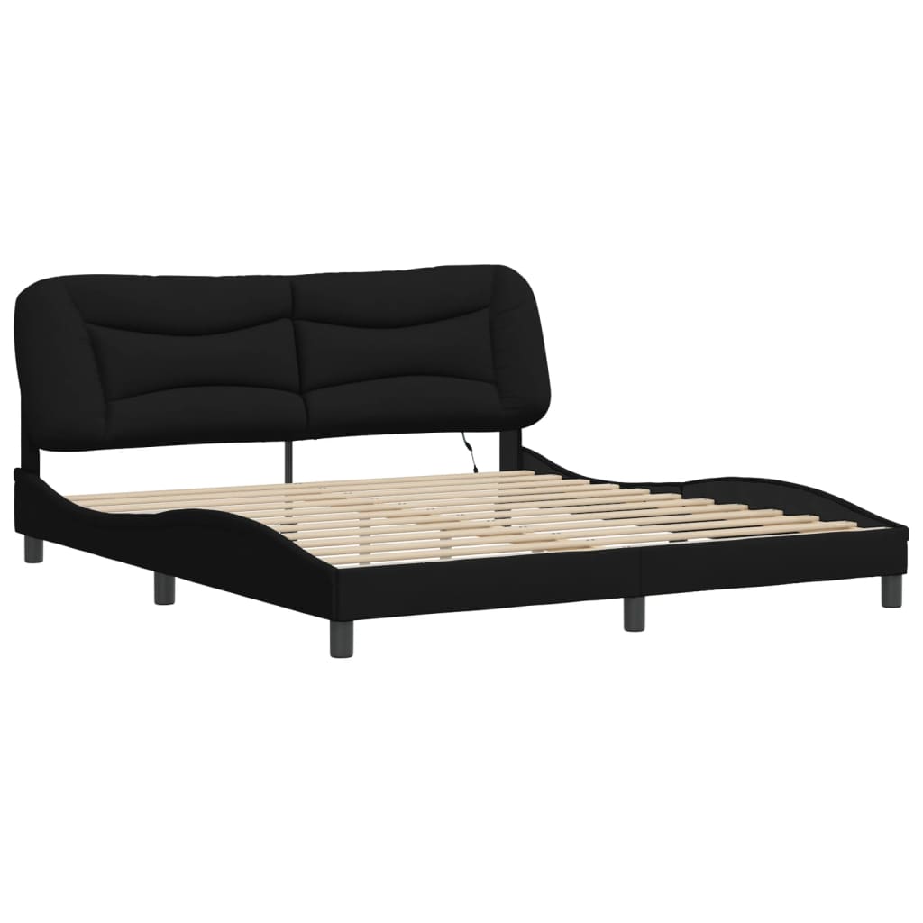 Bed frame with LED without mattress black 180x200 cm fabric