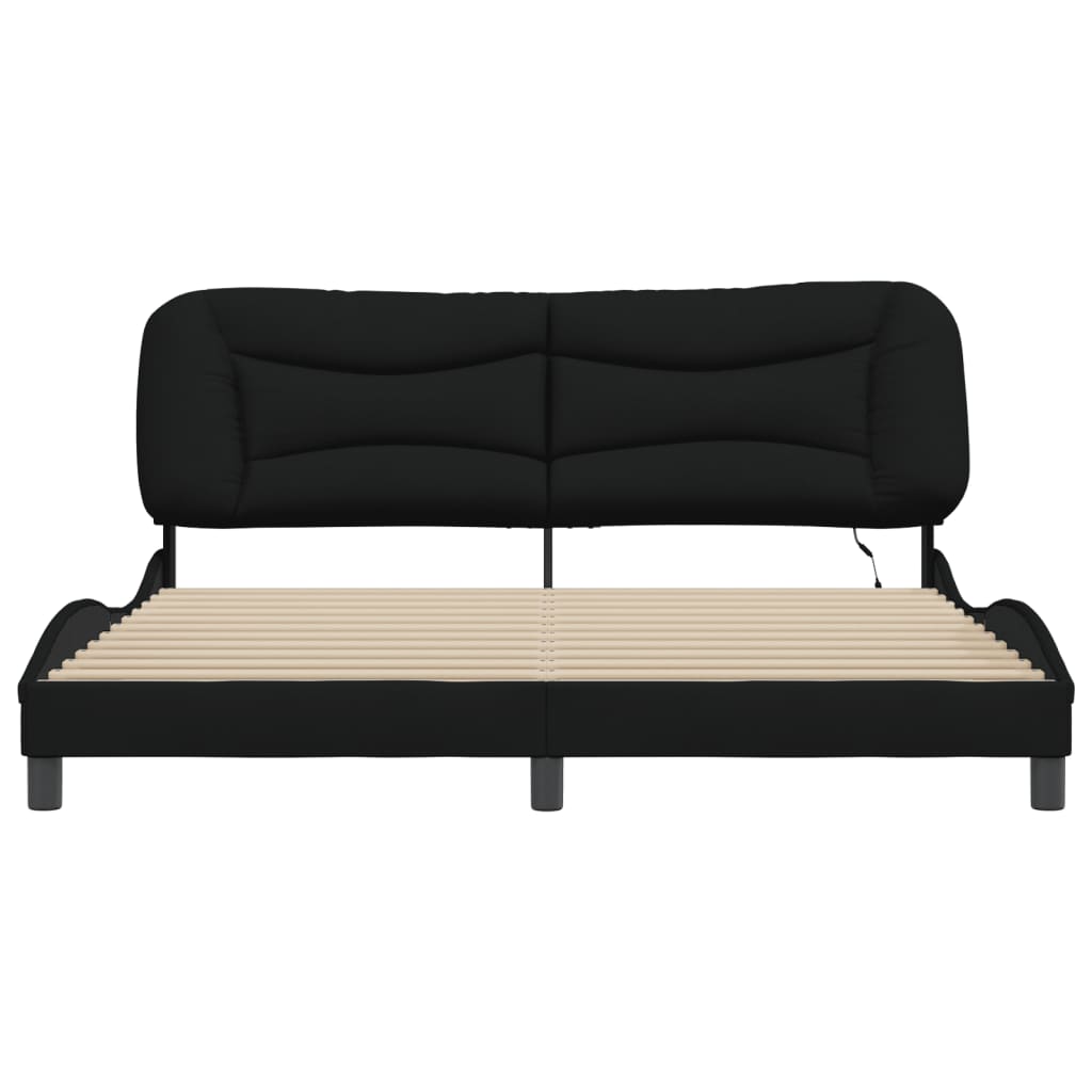 Bed frame with LED without mattress black 180x200 cm fabric