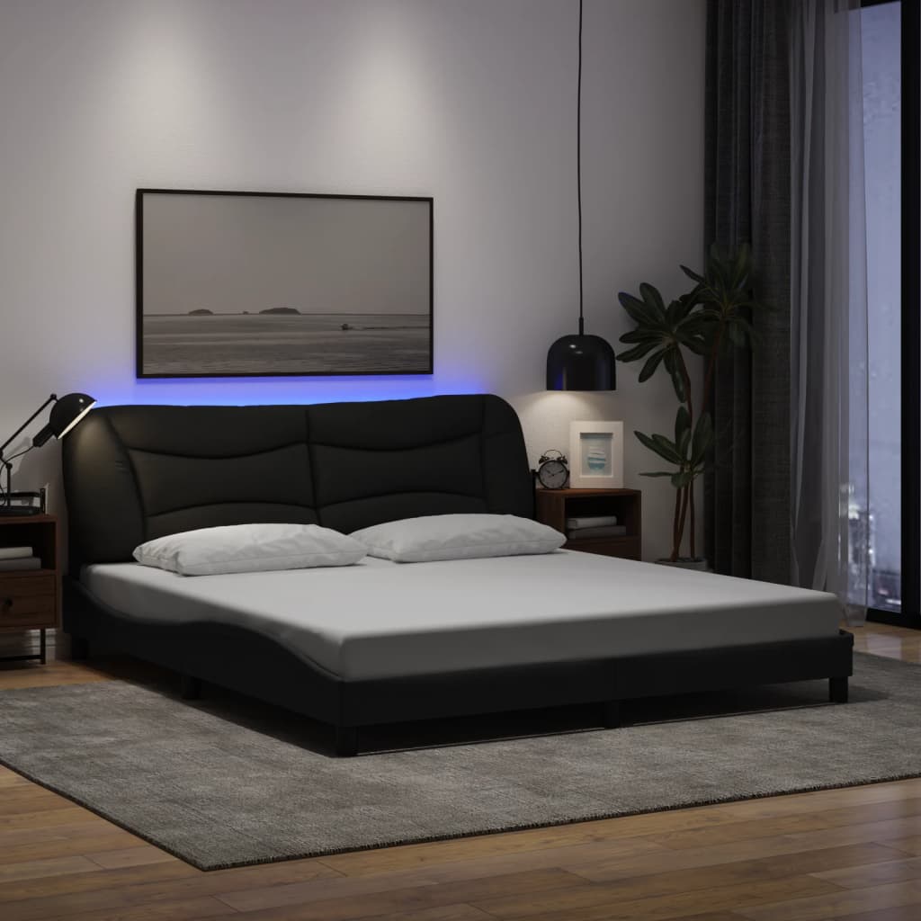 Cadre de lit avec LED sans matelas noir 180x200 cm tissu