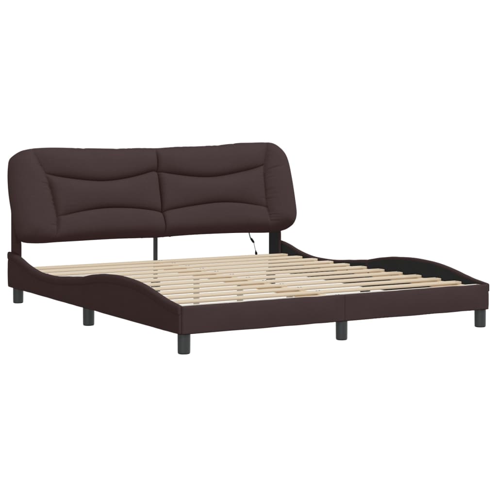 Cadre de lit avec LED sans matelas marron foncé 180x200cm tissu