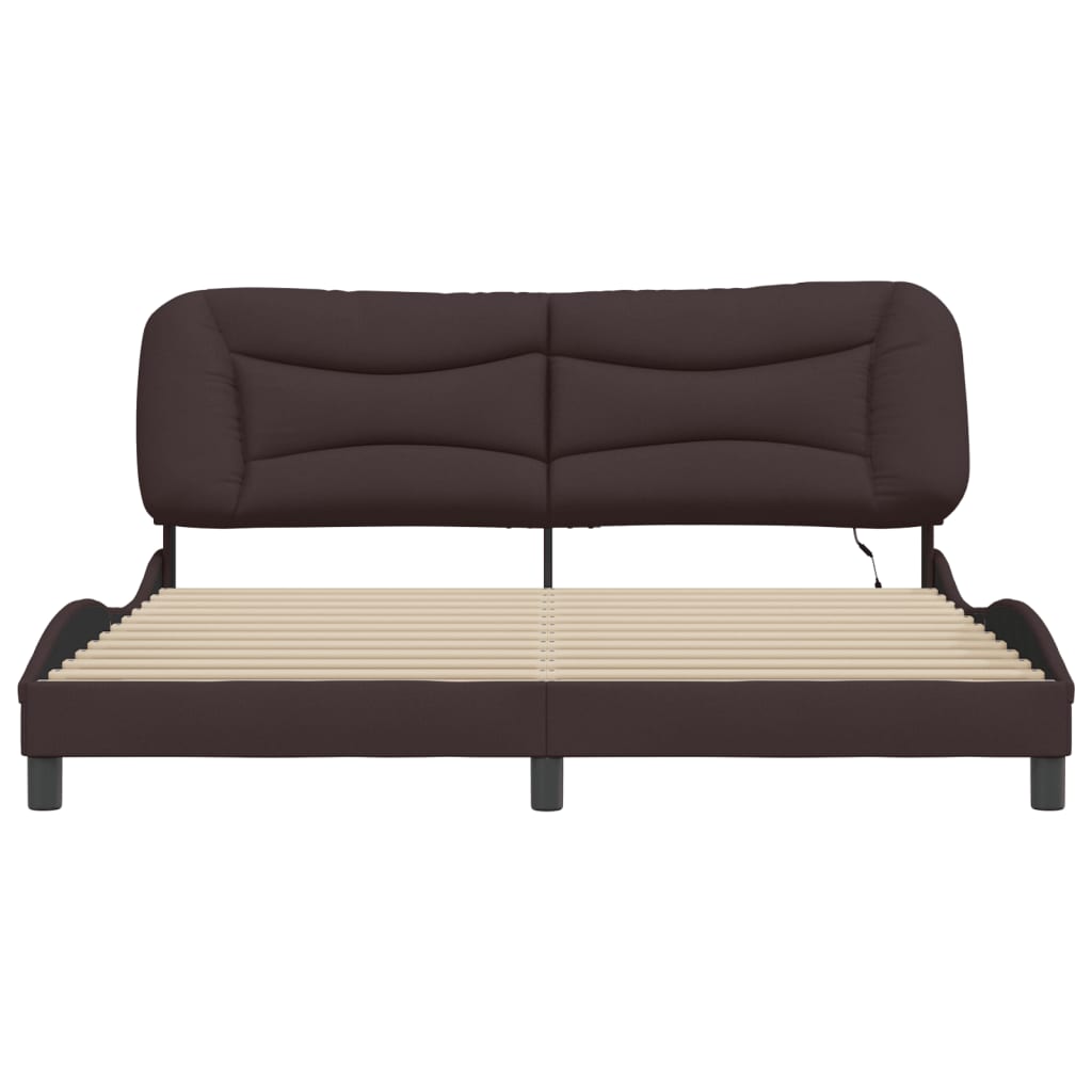 Cadre de lit avec LED sans matelas marron foncé 180x200cm tissu