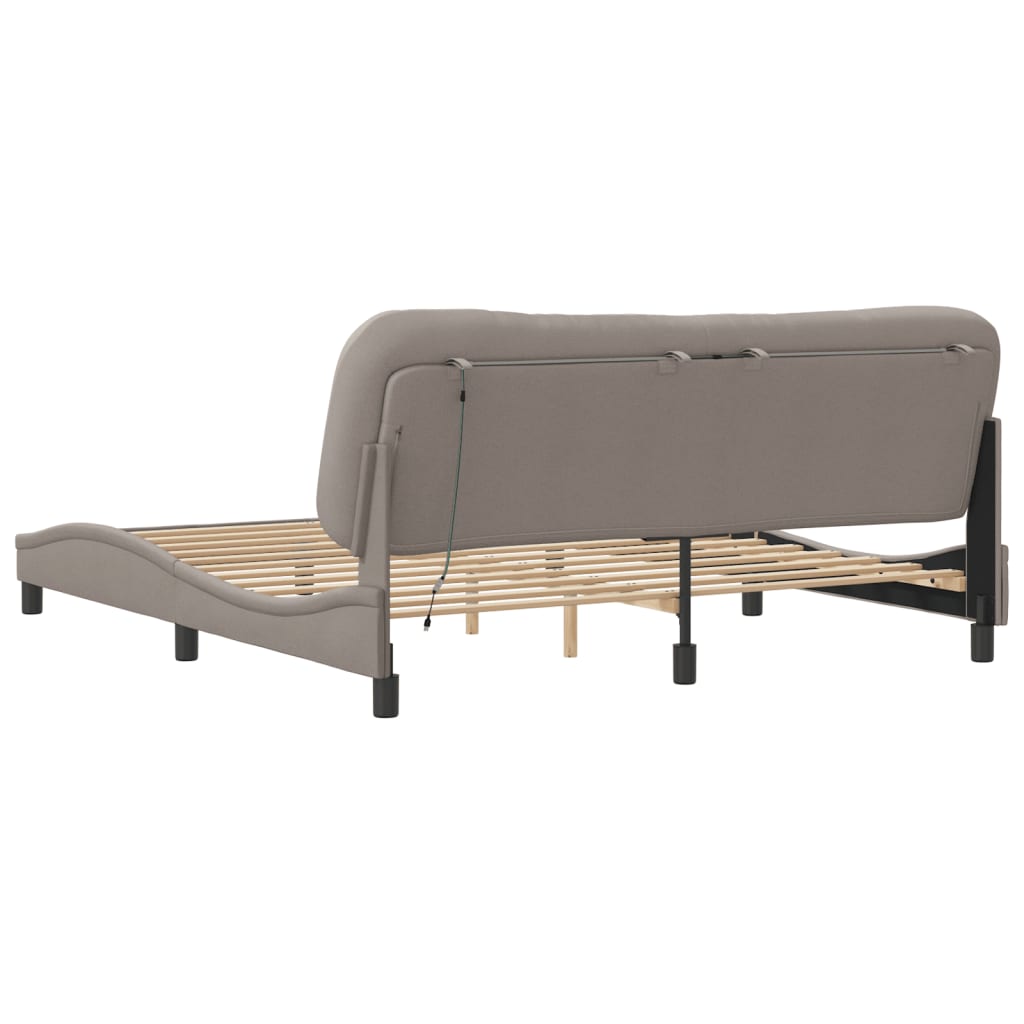 Cadre de lit avec LED sans matelas taupe 180x200 cm tissu