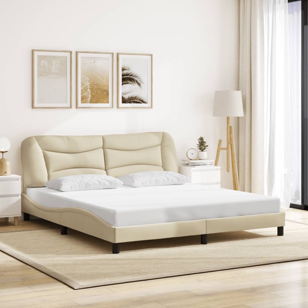 Cadre de lit avec LED sans matelas crème 180x200 cm tissu