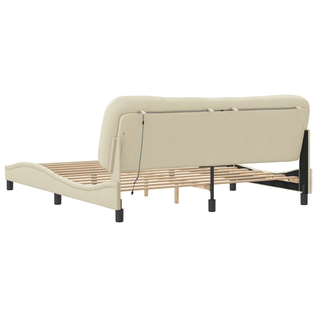 Cadre de lit avec LED sans matelas crème 180x200 cm tissu