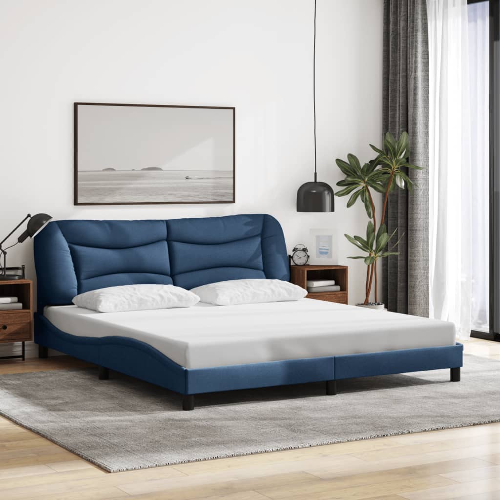 Cadre de lit avec LED sans matelas bleu 180x200 cm tissu