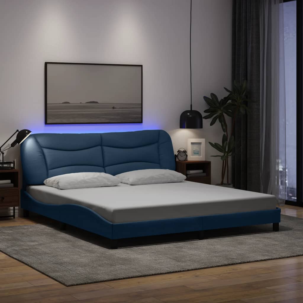 Cadre de lit avec LED sans matelas bleu 180x200 cm tissu