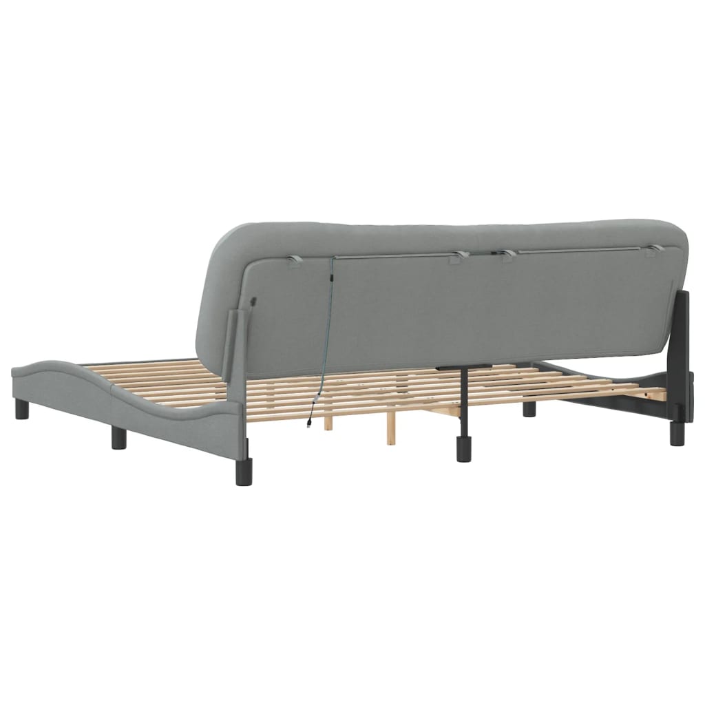 Cadre de lit avec LED sans matelas gris clair 200x200 cm tissu