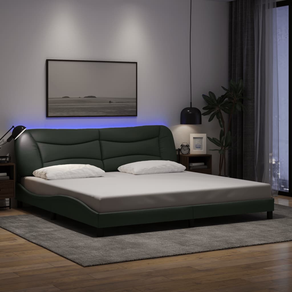 Cadre de lit avec LED sans matelas gris foncé 200x200 cm tissu