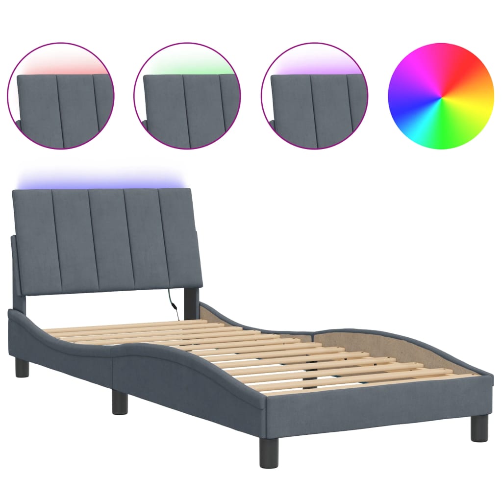 Cadre de lit avec LED sans matelas gris foncé 80x200 cm velours