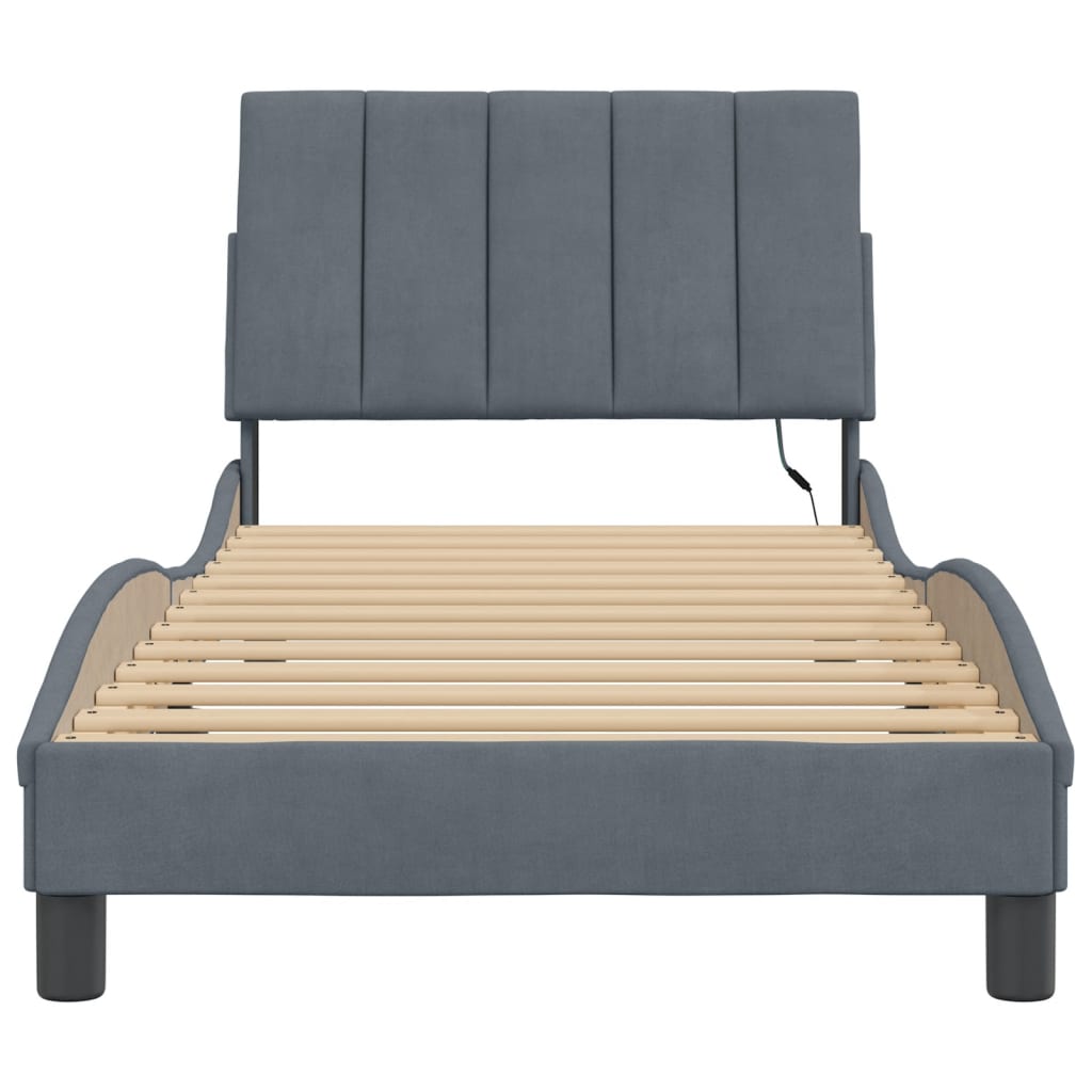 Cadre de lit avec LED sans matelas gris foncé 80x200 cm velours