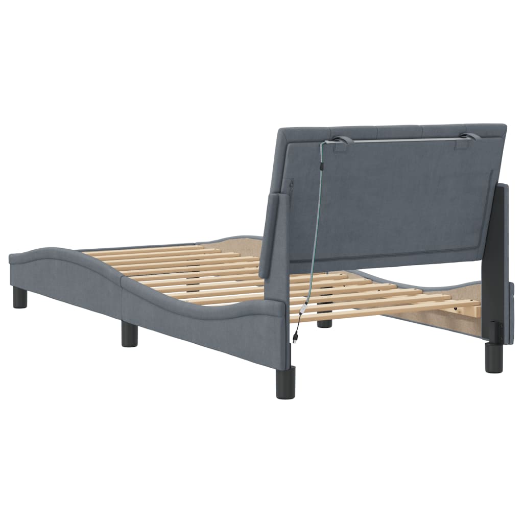 Cadre de lit avec LED sans matelas gris foncé 80x200 cm velours