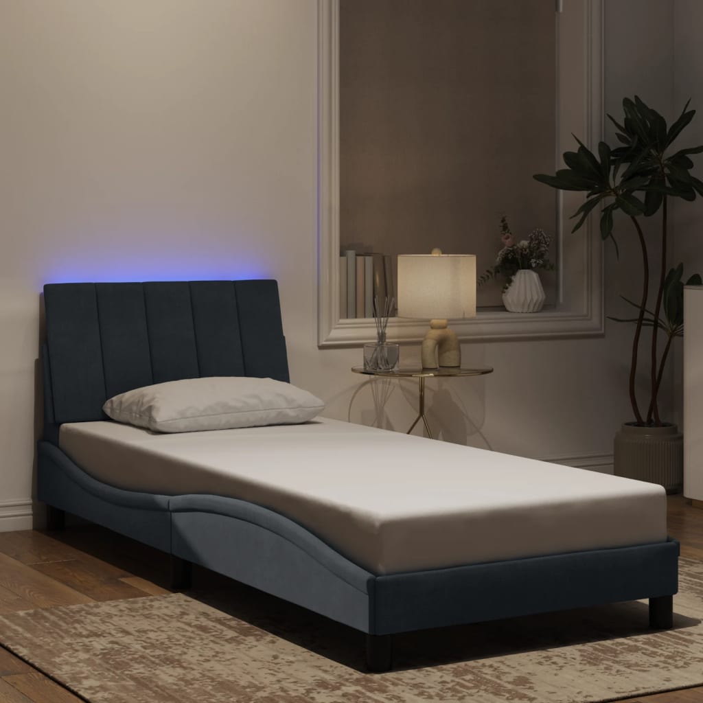 Cadre de lit avec LED sans matelas gris foncé 80x200 cm velours