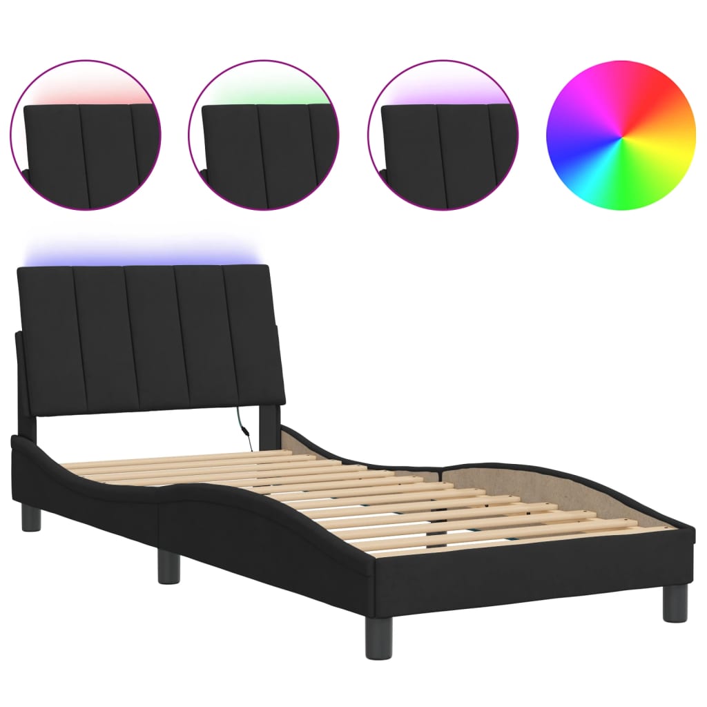 Cadre de lit avec LED sans matelas noir 80x200 cm velours