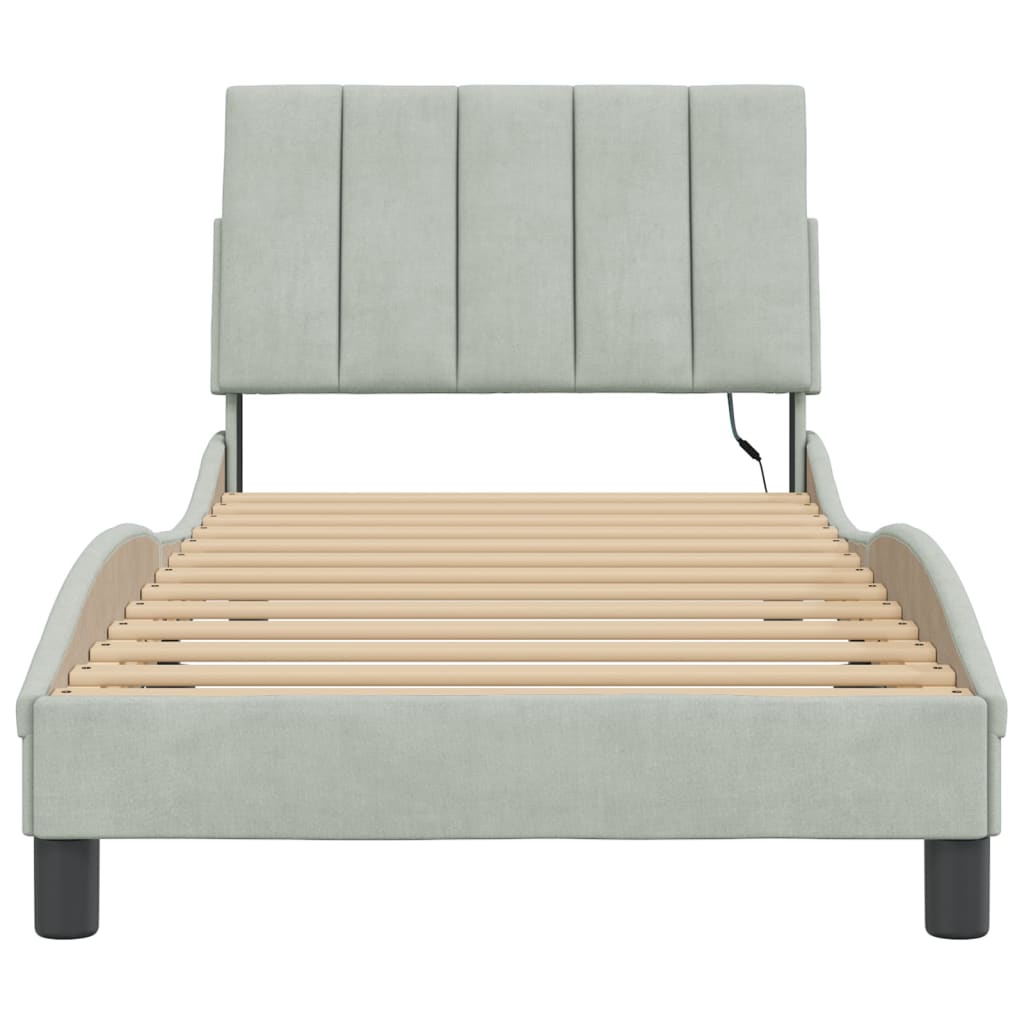 Cadre de lit avec LED sans matelas gris clair 90x190 cm velours