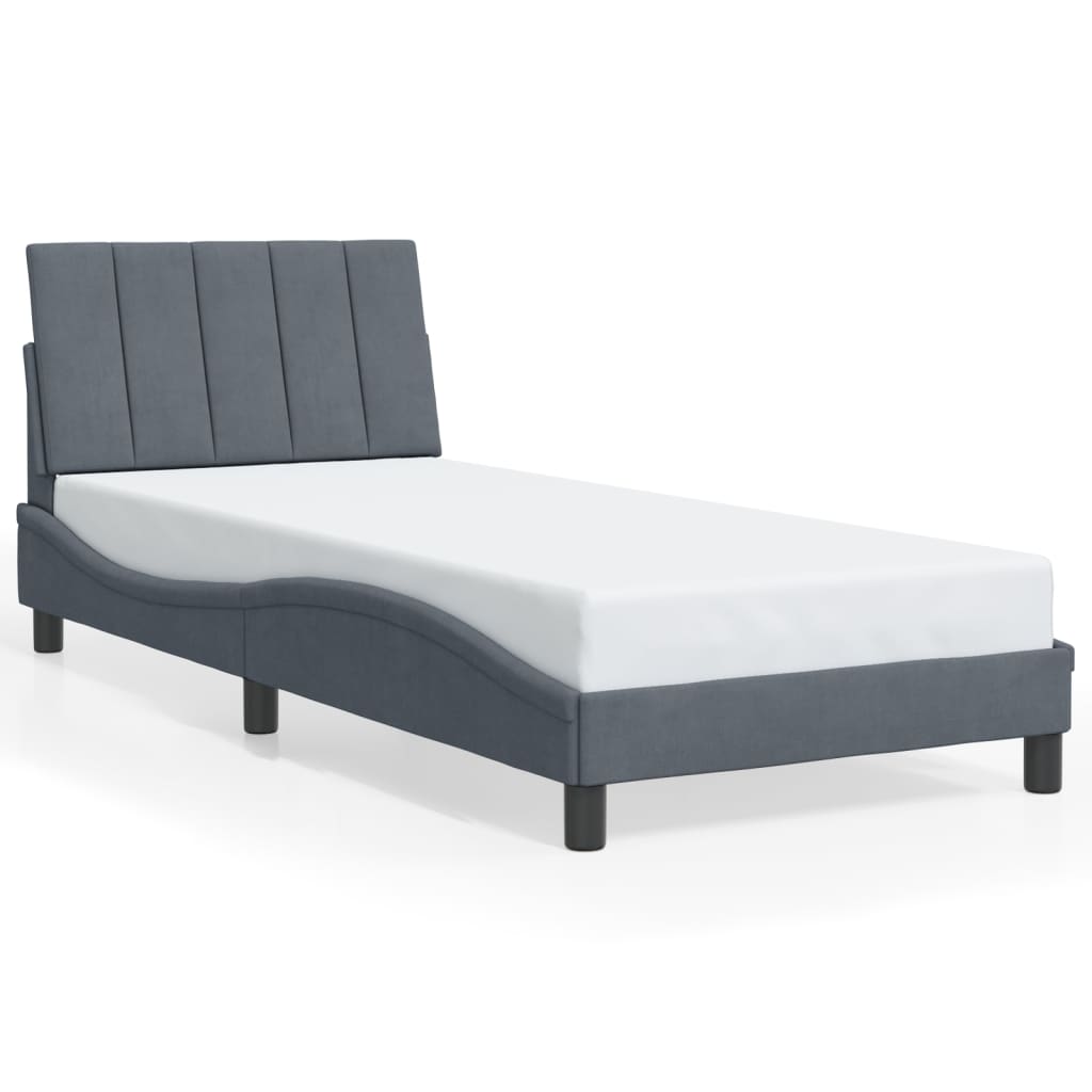 Cadre de lit avec LED sans matelas gris foncé 90x190 cm velours