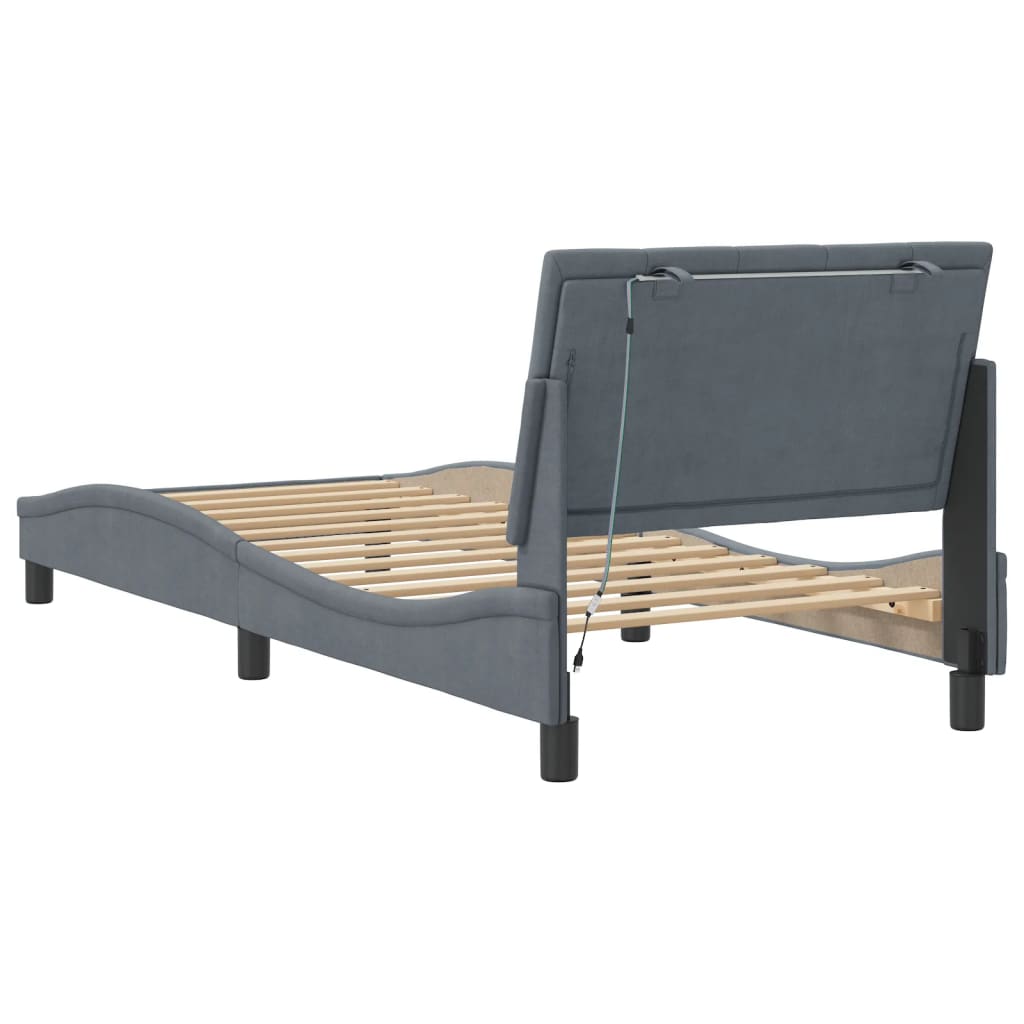 Cadre de lit avec LED sans matelas gris foncé 90x190 cm velours