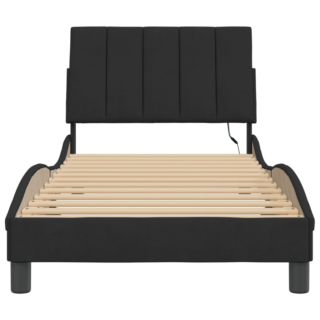 Cadre de lit avec LED sans matelas noir 90x190 cm velours