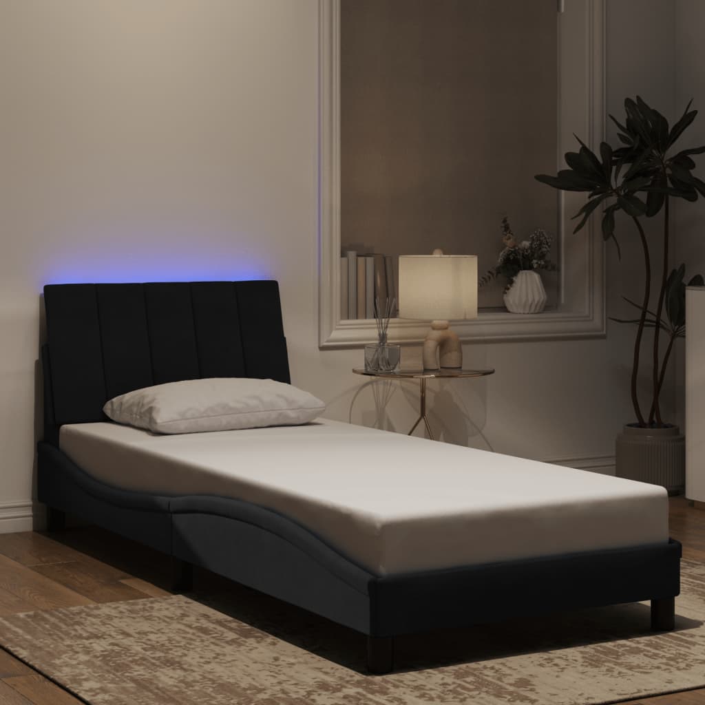 Cadre de lit avec LED sans matelas noir 90x190 cm velours