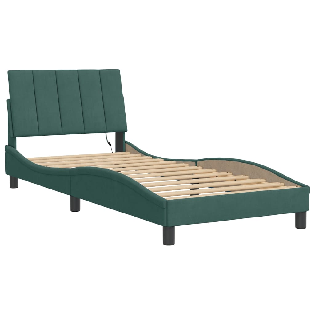 Cadre de lit avec LED sans matelas vert foncé 90x190 cm velours