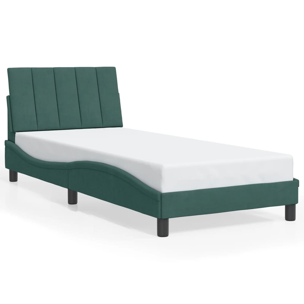 Cadre de lit avec LED sans matelas vert foncé 90x190 cm velours