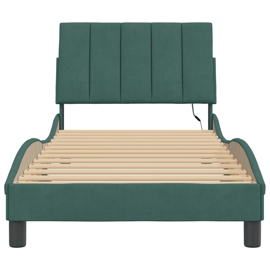 Cadre de lit avec LED sans matelas vert foncé 90x190 cm velours