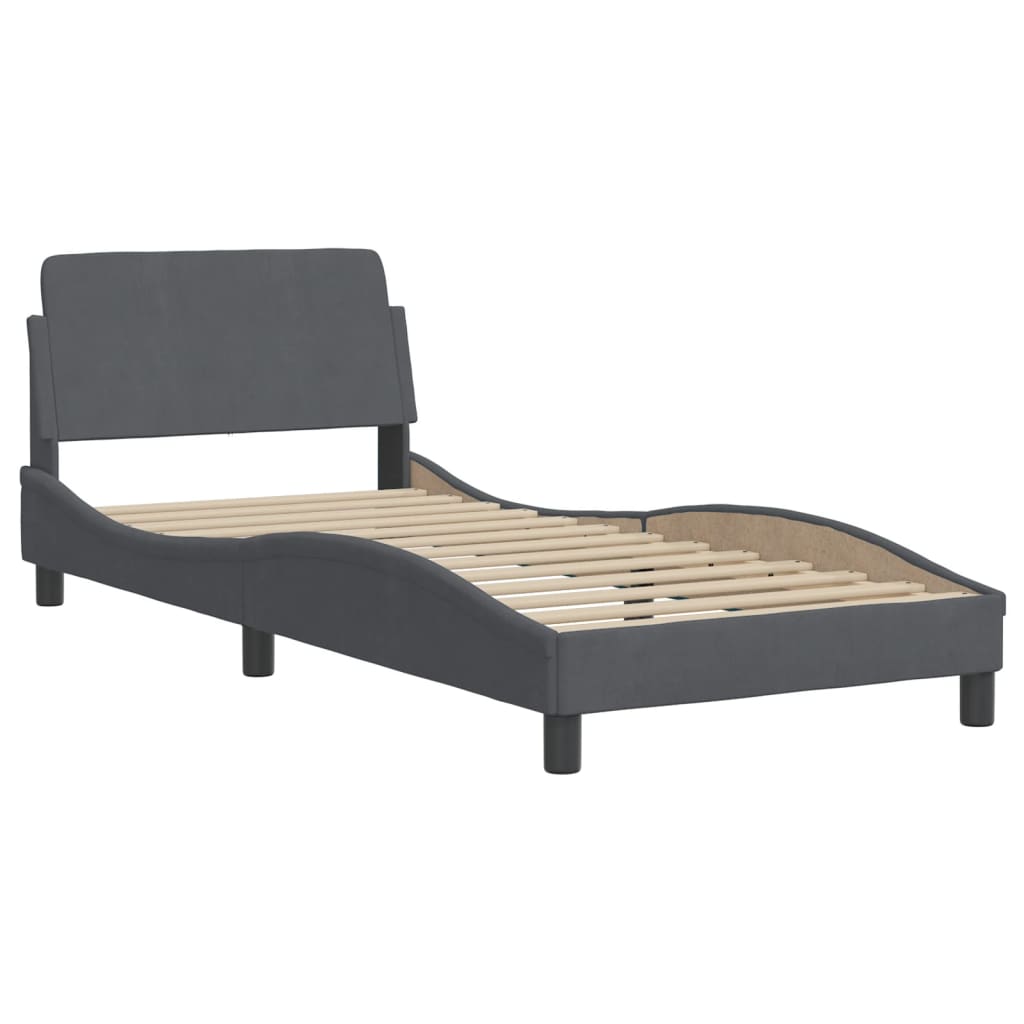 Cadre de lit avec LED sans matelas gris foncé 90x200 cm velours