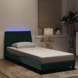 Cadre de lit avec LED sans matelas vert foncé 90x200 cm velours