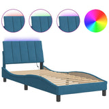 Cadre de lit avec LED sans matelas bleu 90x200 cm velours