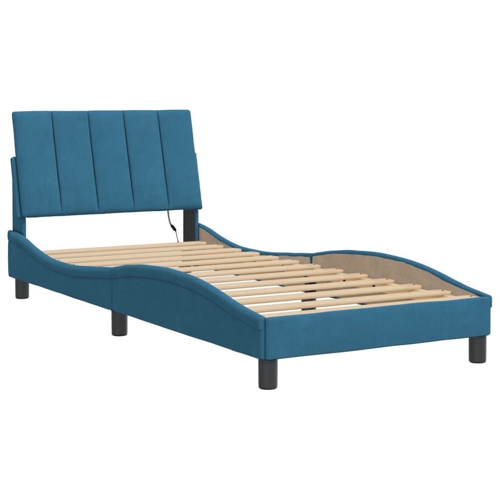 Cadre de lit avec LED sans matelas bleu 90x200 cm velours