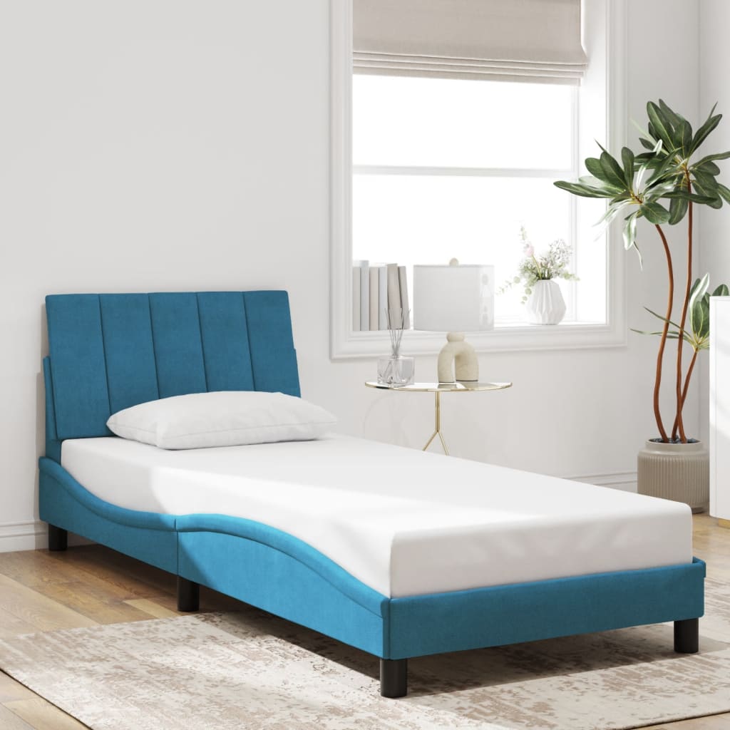 Cadre de lit avec LED sans matelas bleu 90x200 cm velours