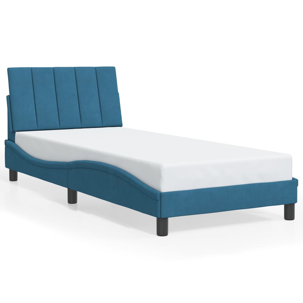 Cadre de lit avec LED sans matelas bleu 90x200 cm velours