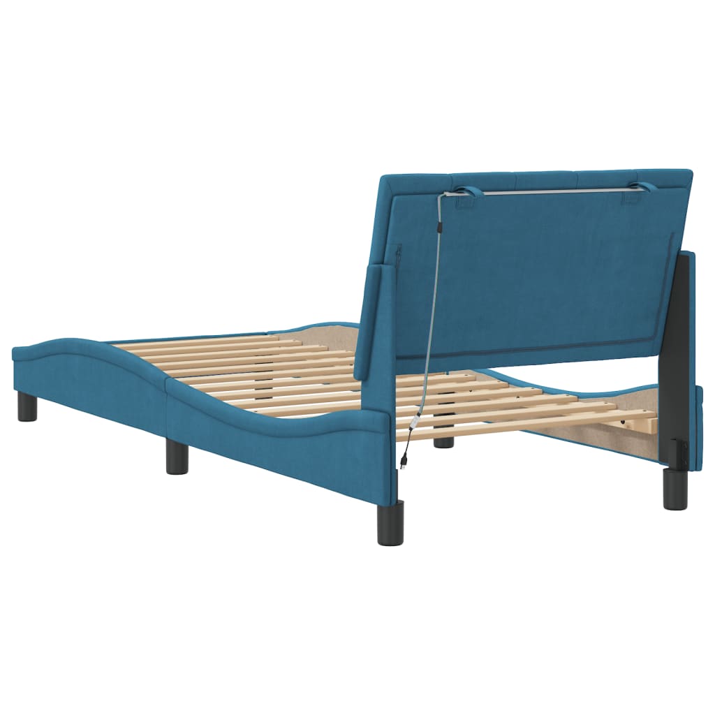 Cadre de lit avec LED sans matelas bleu 90x200 cm velours