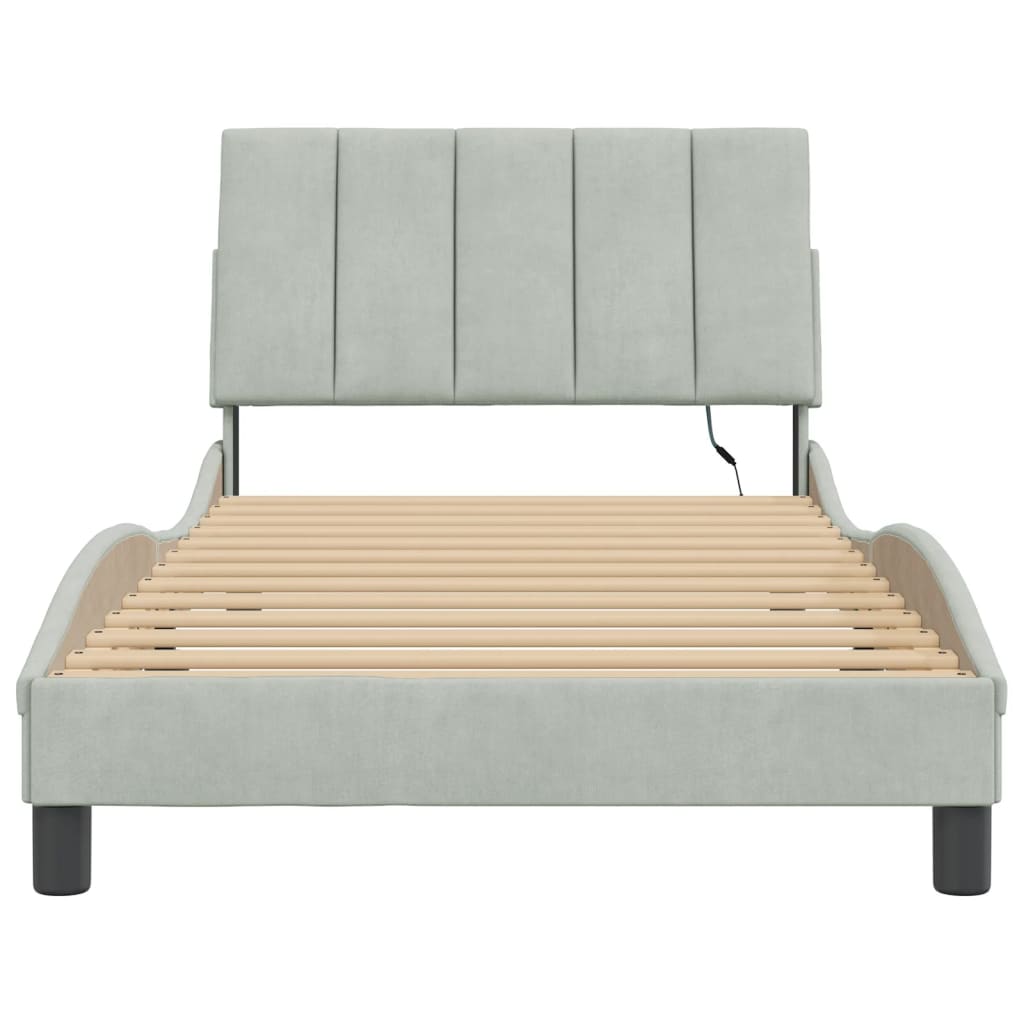 Cadre de lit avec LED sans matelas gris clair 100x200cm velours