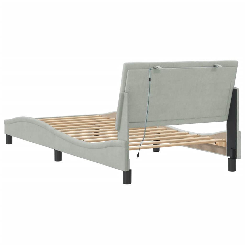 Cadre de lit avec LED sans matelas gris clair 100x200cm velours