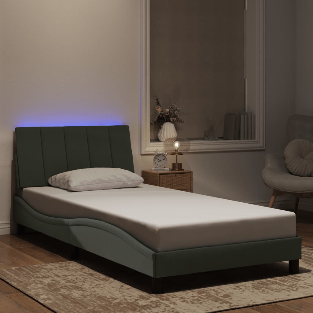 Cadre de lit avec LED sans matelas gris clair 100x200cm velours