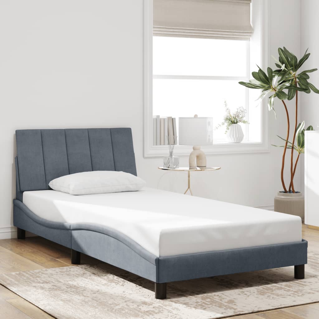 Cadre de lit avec LED sans matelas gris foncé 100x200cm velours