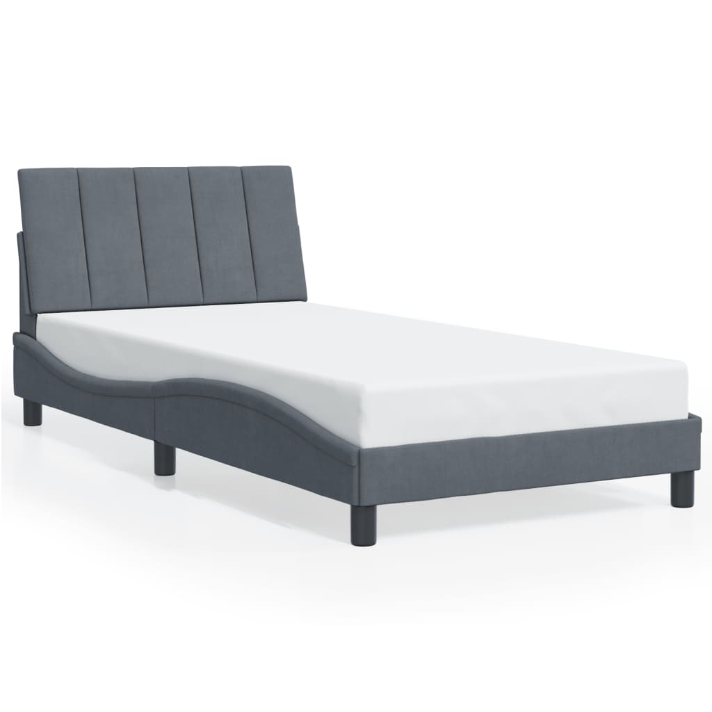 Cadre de lit avec LED sans matelas gris foncé 100x200cm velours