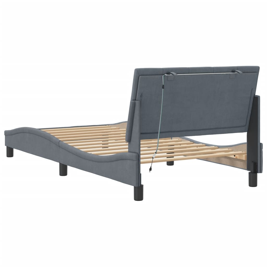 Cadre de lit avec LED sans matelas gris foncé 100x200cm velours