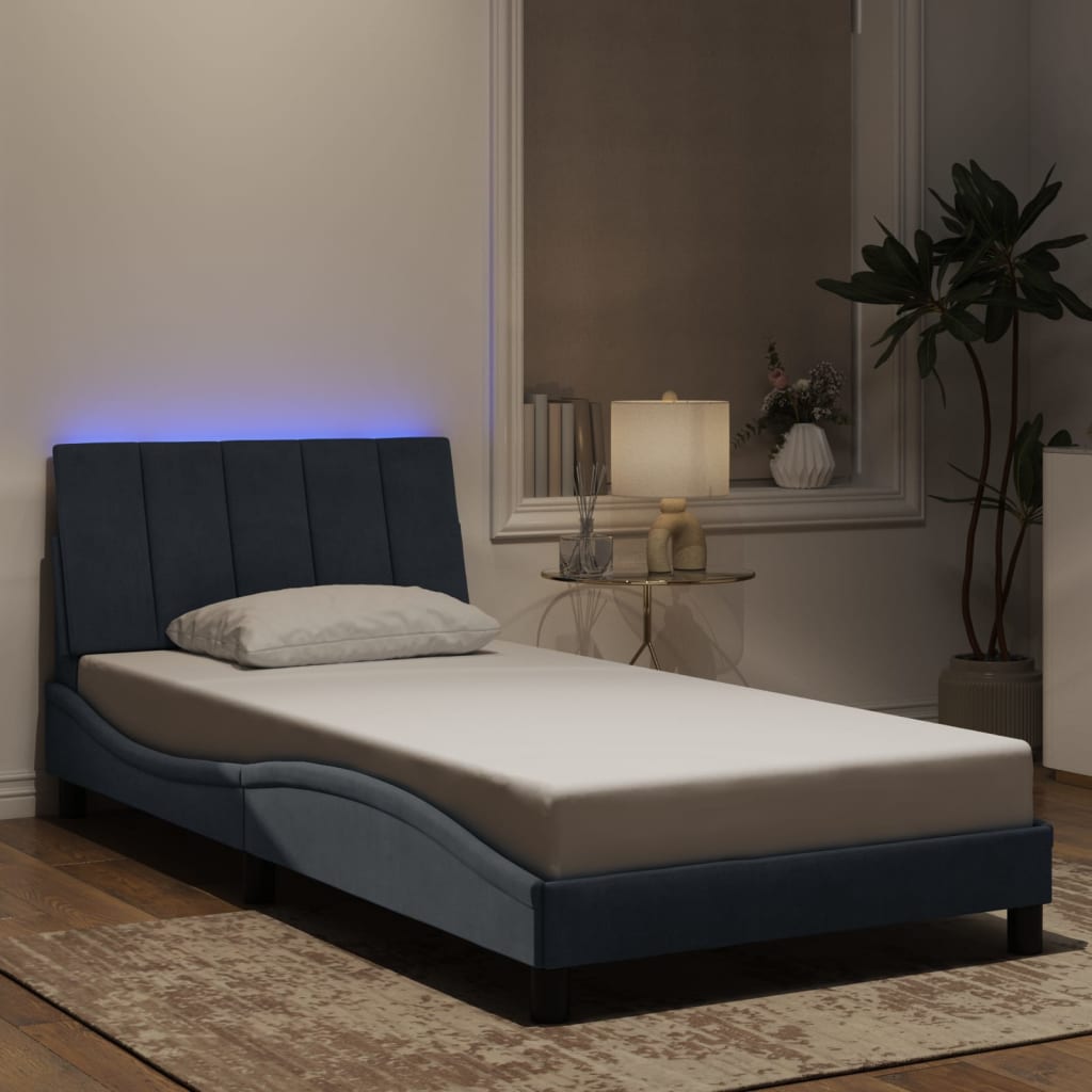 Cadre de lit avec LED sans matelas gris foncé 100x200cm velours