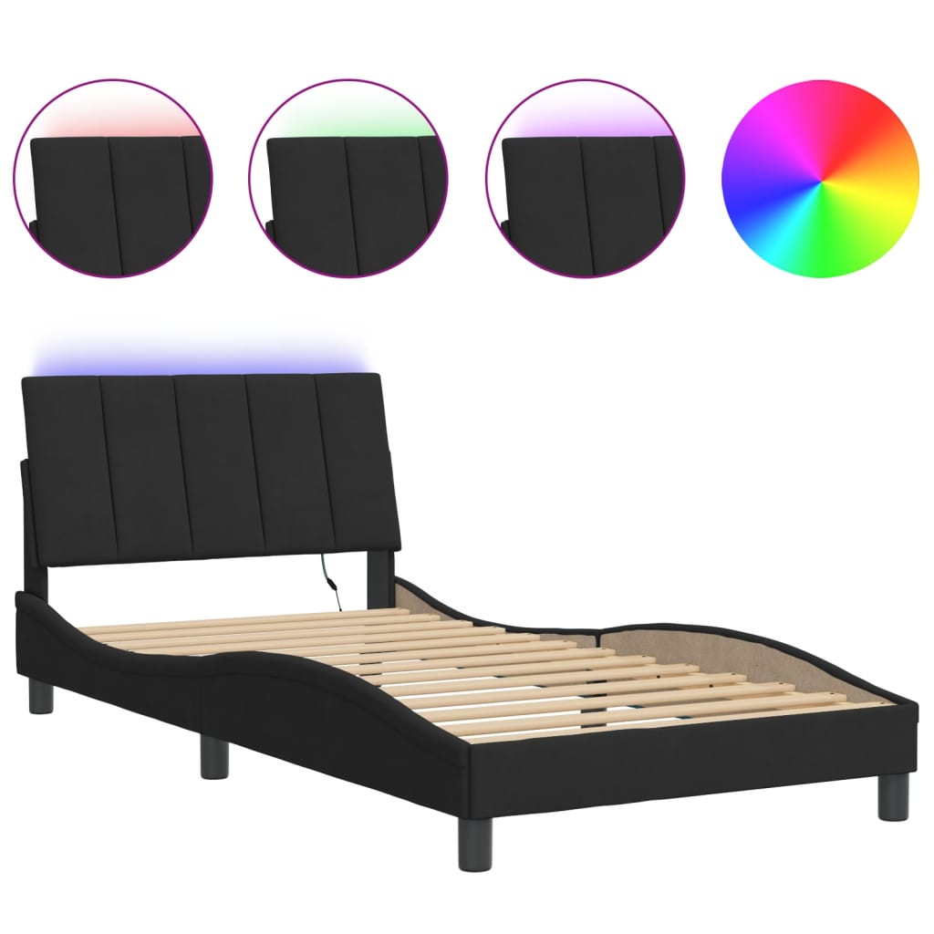 Cadre de lit avec LED sans matelas noir 100x200 cm velours