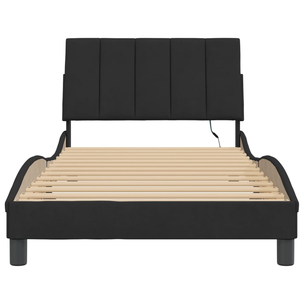 Cadre de lit avec LED sans matelas noir 100x200 cm velours