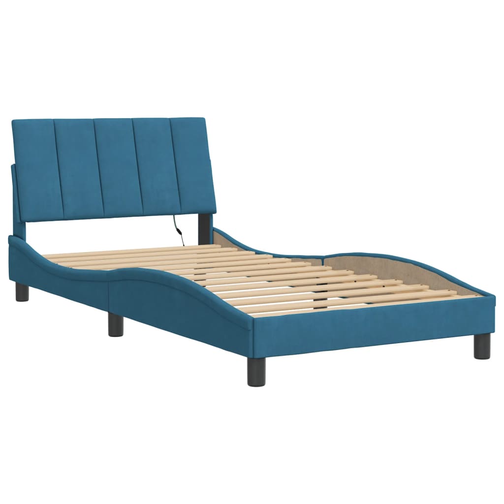 Cadre de lit avec LED sans matelas bleu 100x200 cm velours