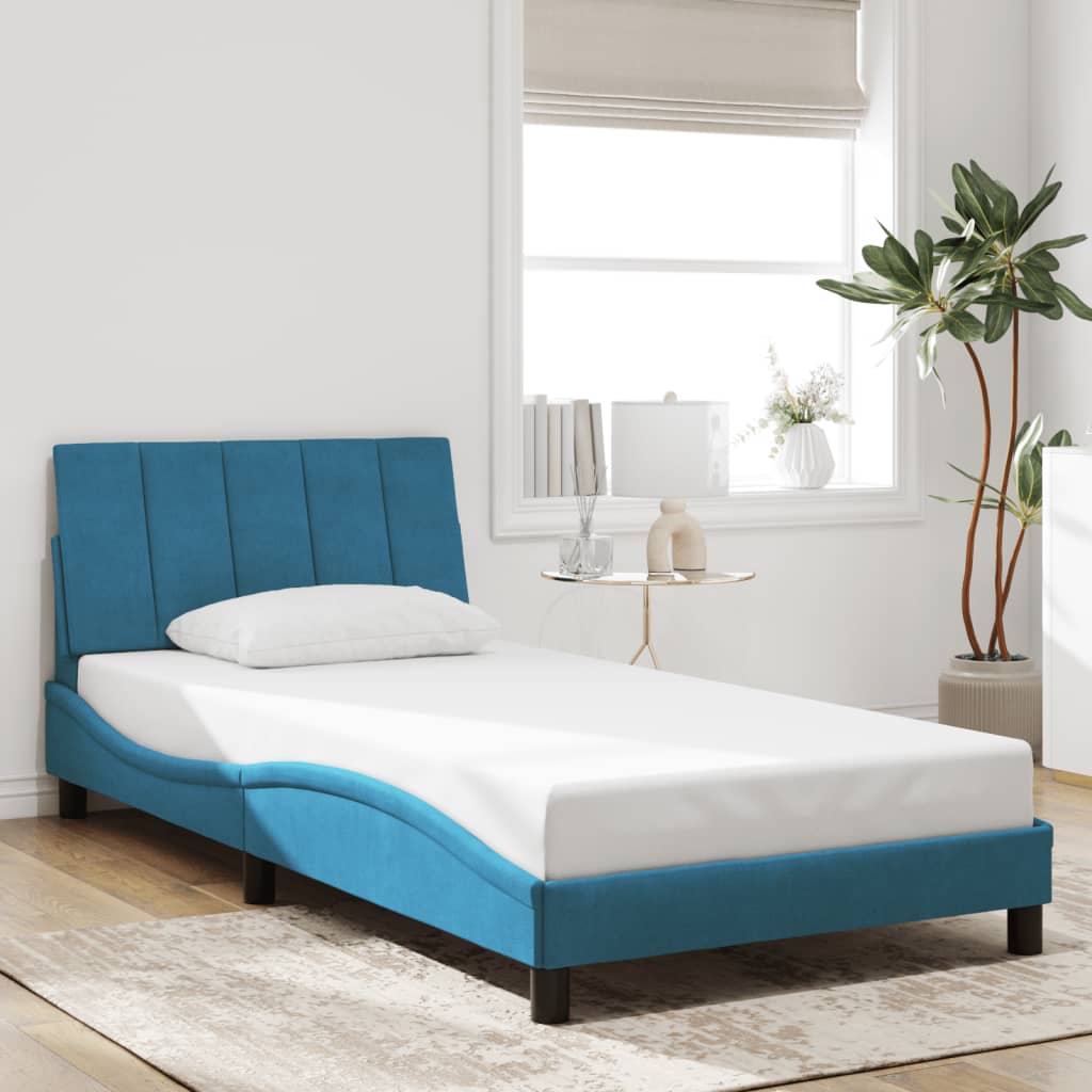 Cadre de lit avec LED sans matelas bleu 100x200 cm velours