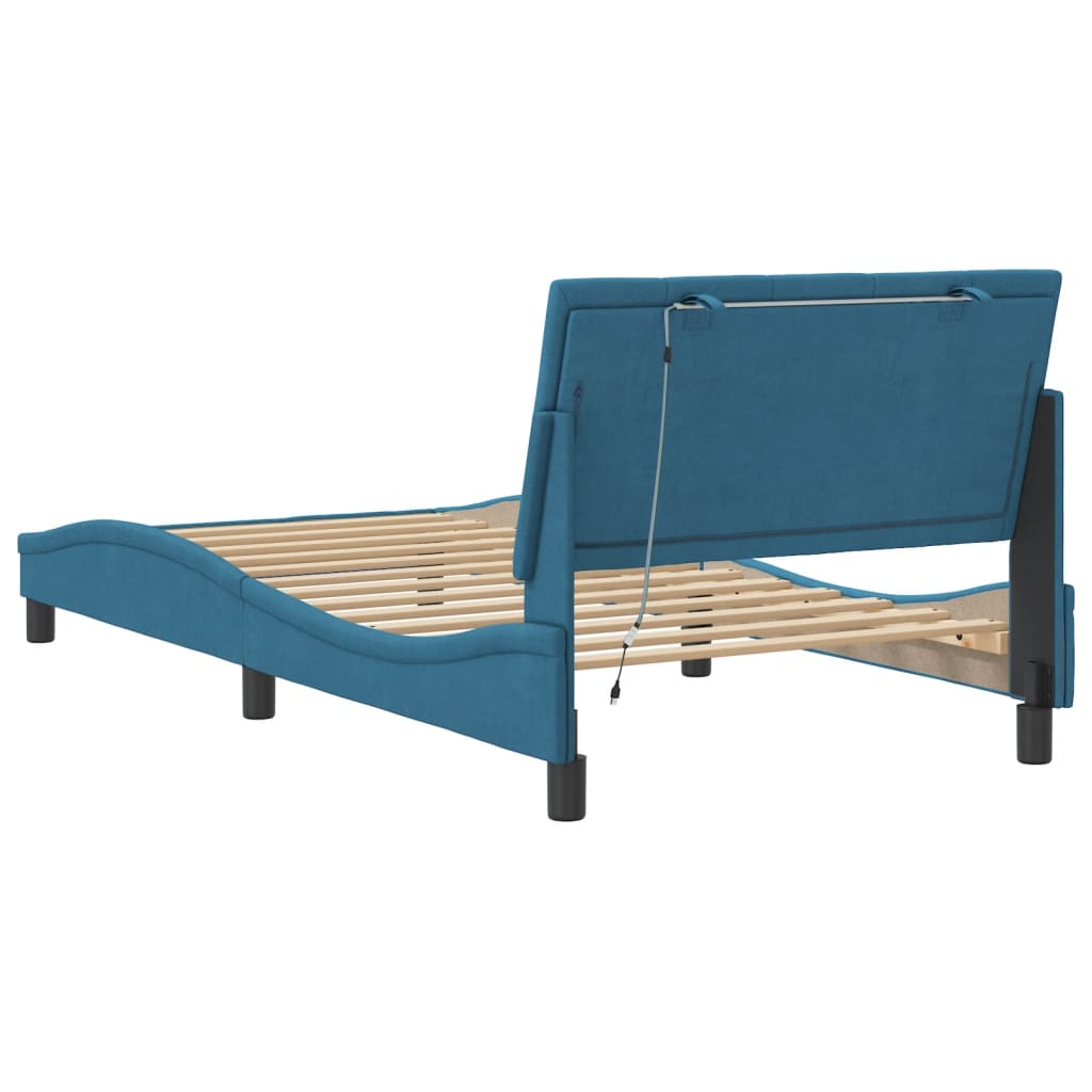 Cadre de lit avec LED sans matelas bleu 100x200 cm velours