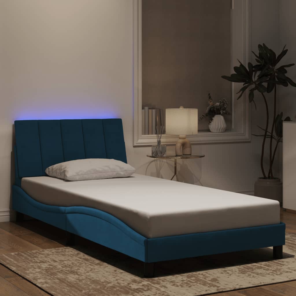 Cadre de lit avec LED sans matelas bleu 100x200 cm velours