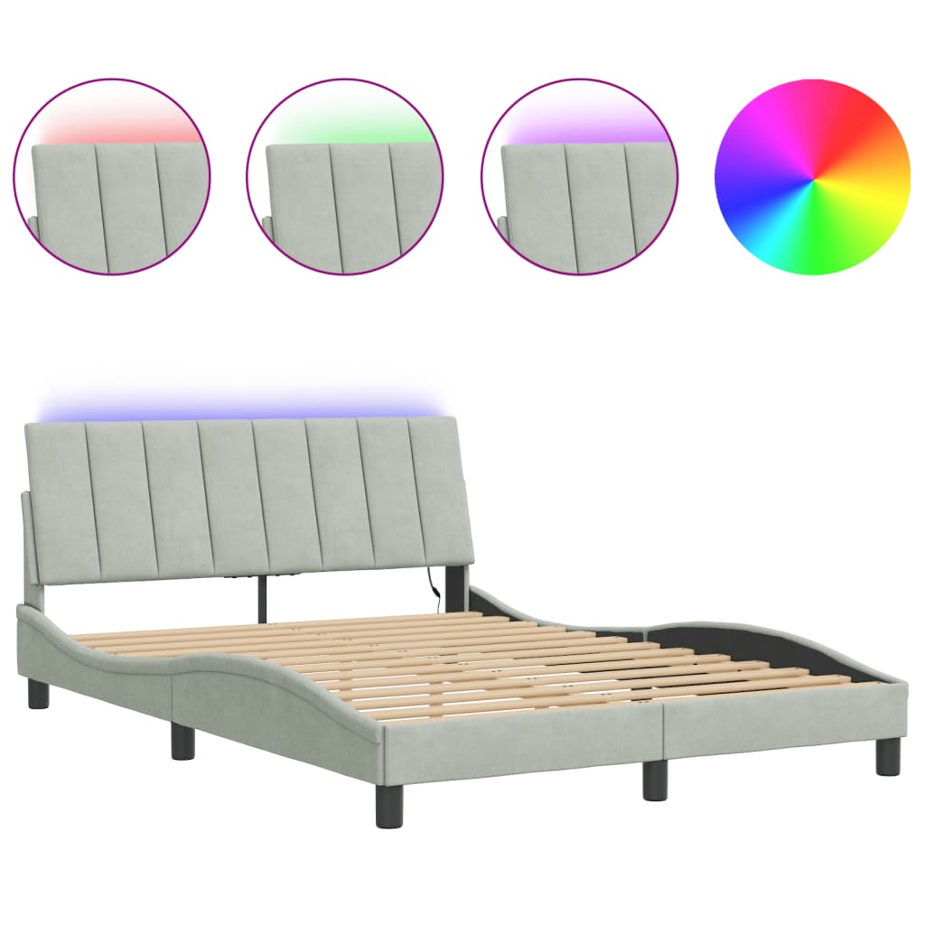 Cadre de lit avec LED sans matelas gris clair 120x200cm velours