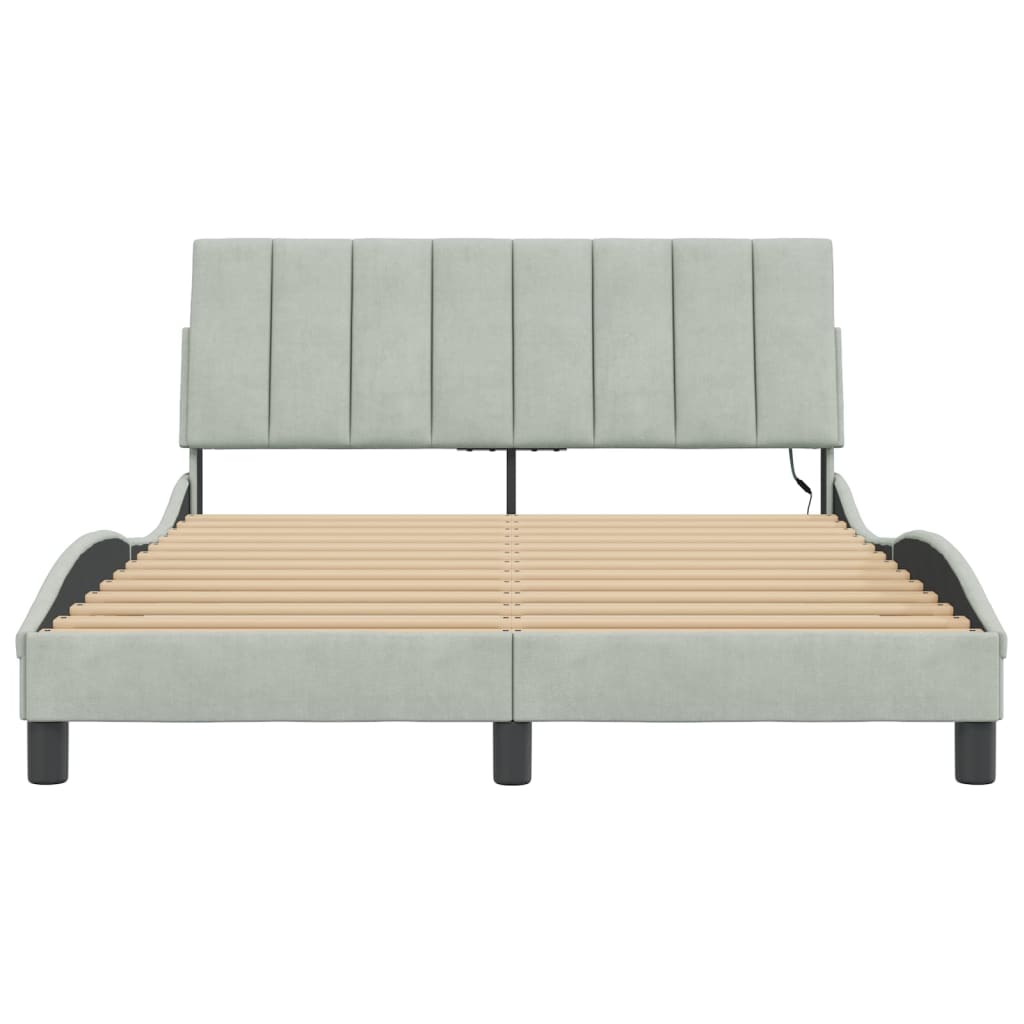 Cadre de lit avec LED sans matelas gris clair 120x200cm velours