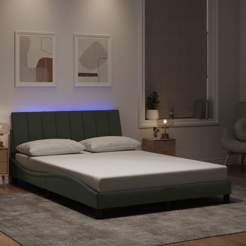 Cadre de lit avec LED sans matelas gris clair 120x200cm velours