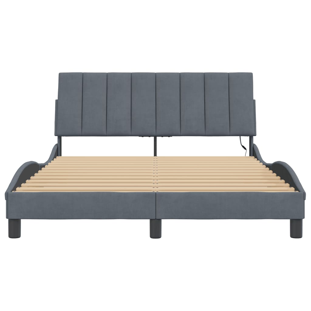 Cadre de lit avec LED sans matelas gris foncé 120x200cm velours