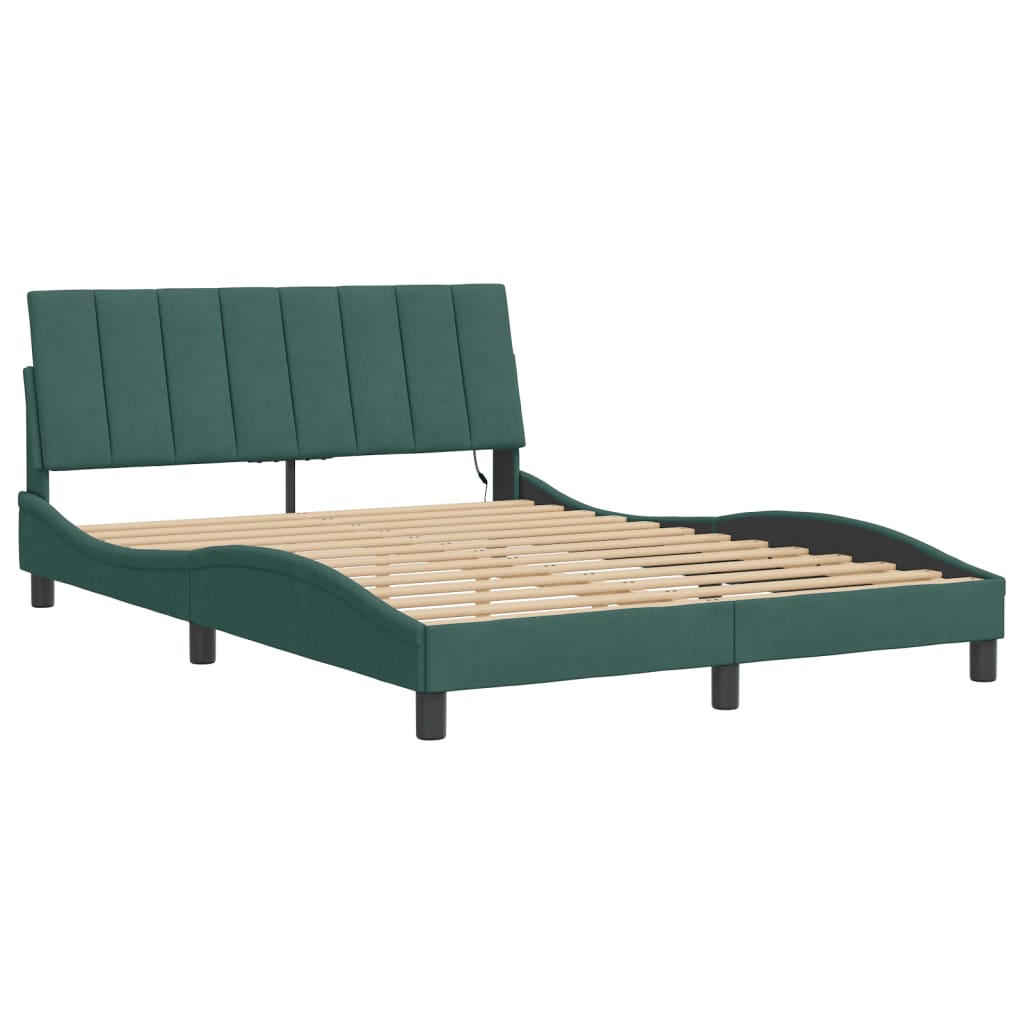 Cadre de lit avec LED sans matelas vert foncé 120x200cm velours